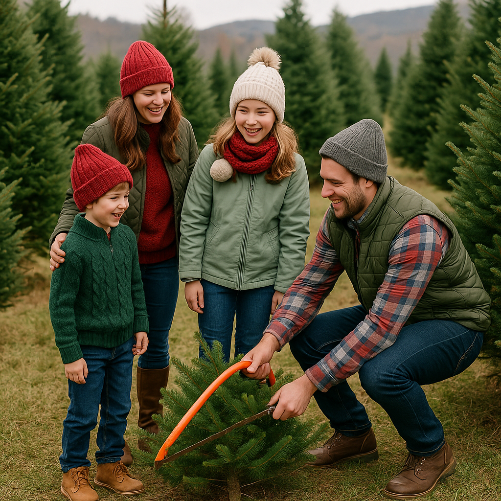 family cutting christmas tree at nc tree farm, NC High Country Christmas Trees, Boone Christmas Tree Farms, Blowing Rock Choose & Cut, West Jefferson Christmas Trees, Fraser Fir NC, Best Christmas Tree Farms, North Carolina Choose & Cut, Banner Elk Christmas Trees